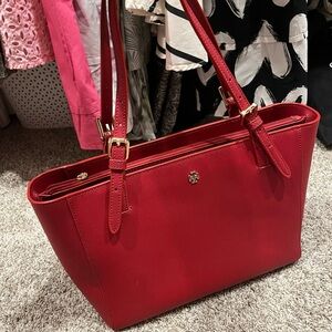 Tory Burch Red Leather Tote Bag